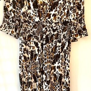 Diane Von Furstenberg Brown and Black Patterned Silk V Neck Dress